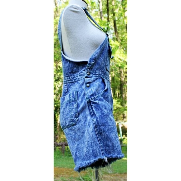 Vtg 80s Acid Wash Denim Cut-off Overalls Shorts sz 6/8 Pleated Front Distressed - Picture 6 of 9
